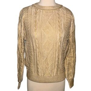 GARCIA Textured Cable Crewneck Sweater in Cream and gold Women’s size medium